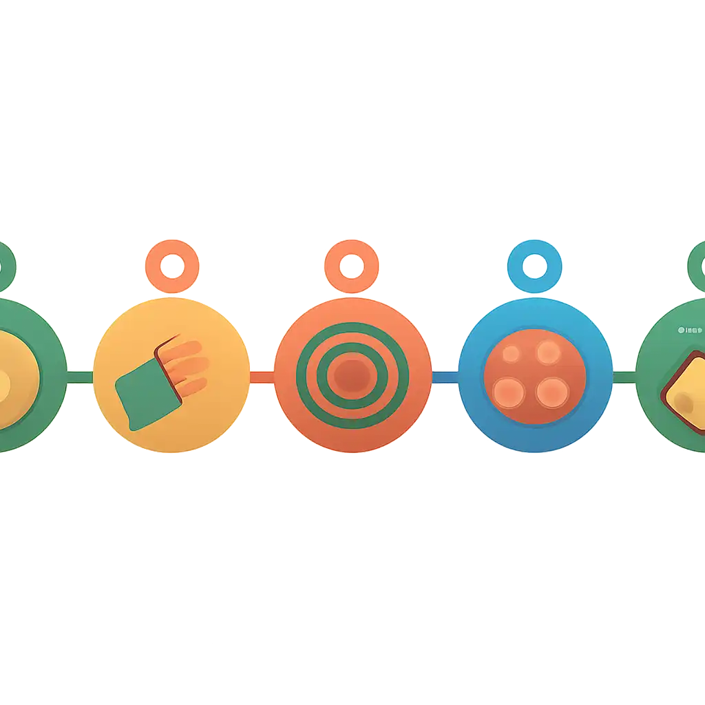 Five numbered circular icons connected by arrows in a horizontal flow, Roulette Game steps