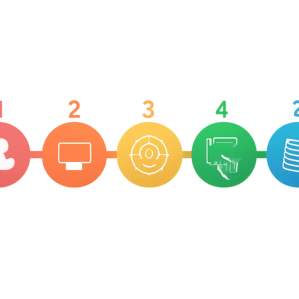 Five numbered circular icons connected by arrows in a horizontal flow, How to Play Roulette Game Online in India steps