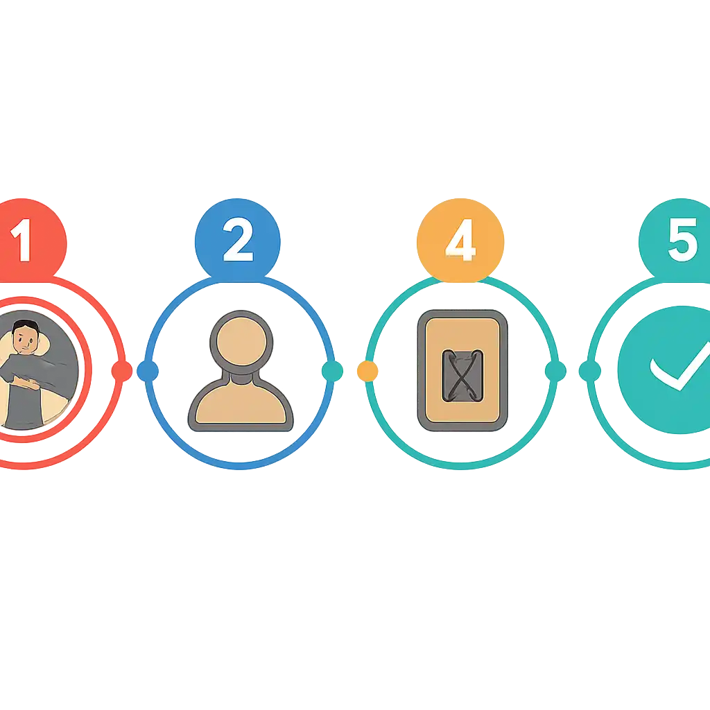 Five numbered circular icons connected by arrows in a horizontal flow, Roulette Game Rules Explained for Beginners steps
