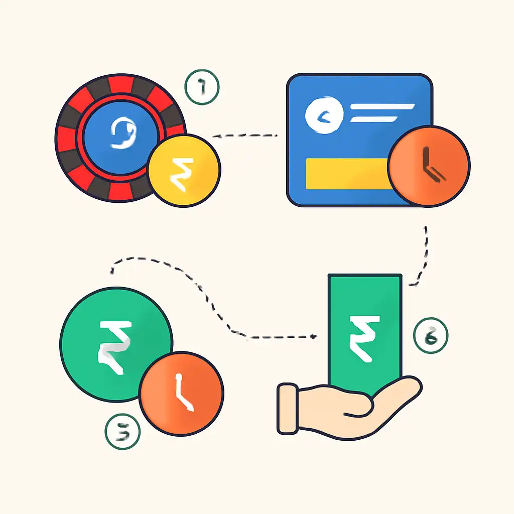 Annotated step diagram: payout timings process with numbered callouts, Roulette Game