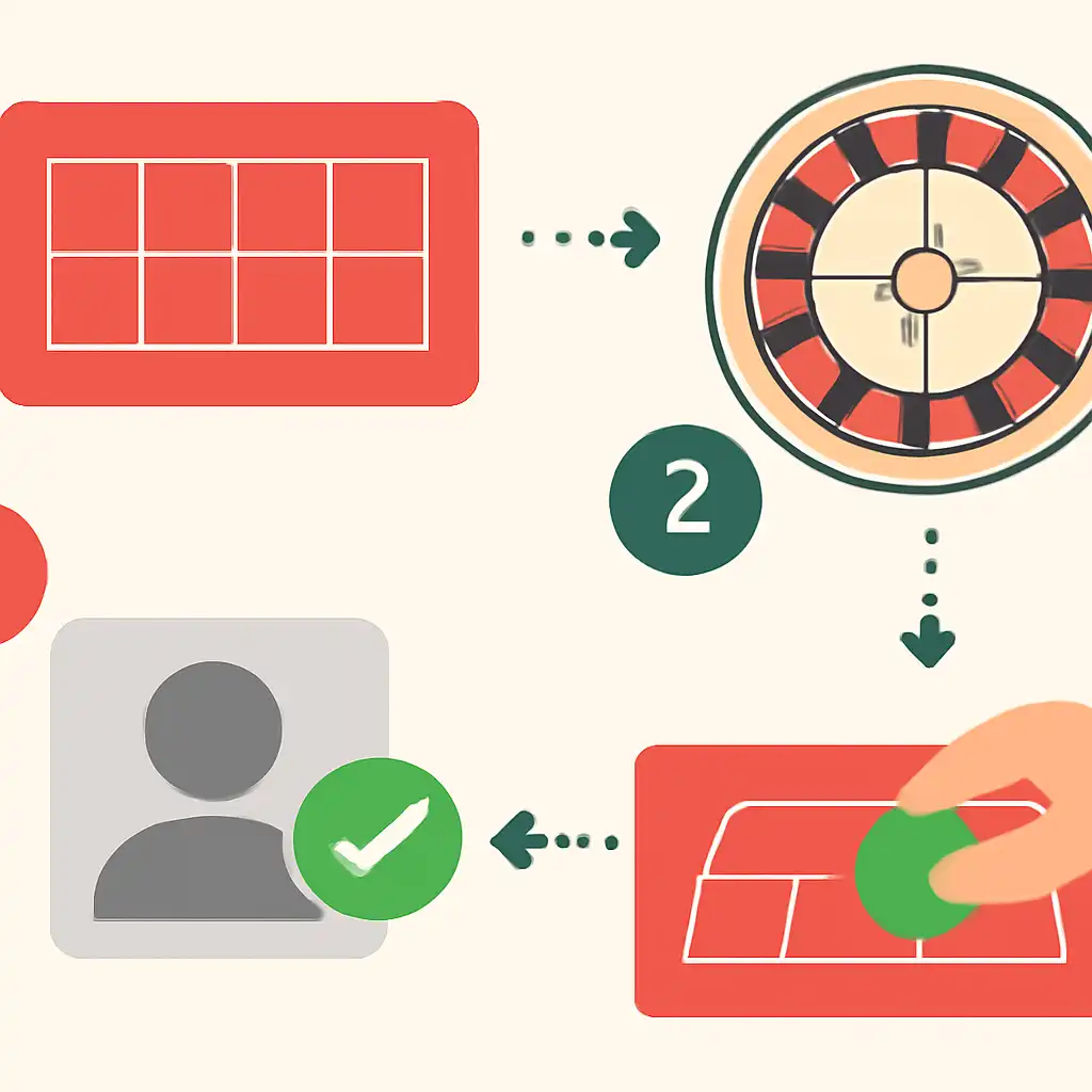Annotated step diagram: basic rules process with numbered callouts, Roulette Game