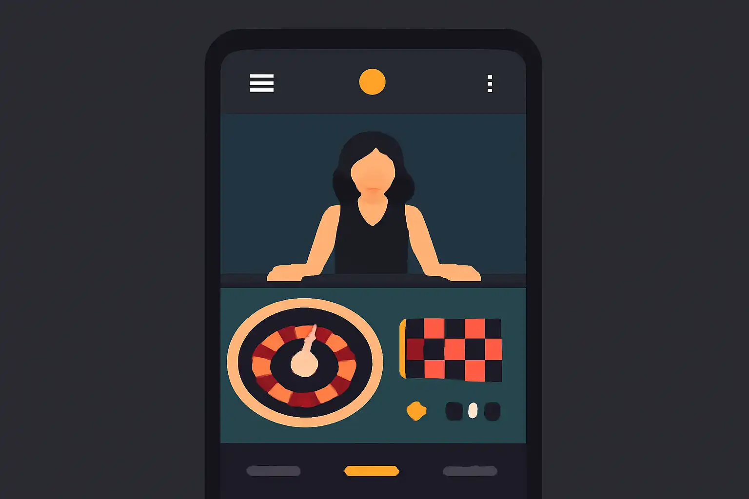 Detail screen: live dealer tables, mobile screen, Roulette Game