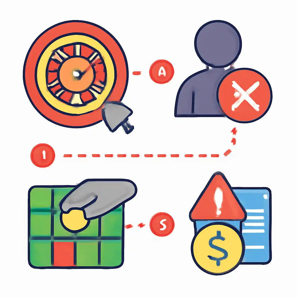 Annotated step diagram: common beginner mistakes process with numbered callouts, Roulette Game